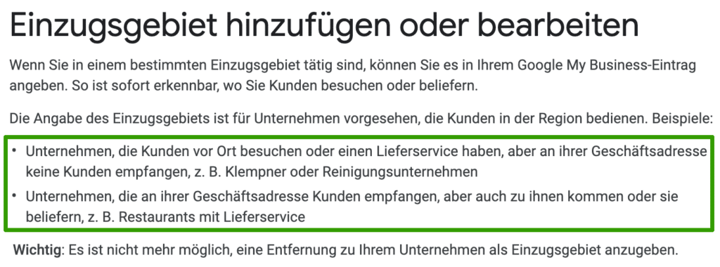 Google My Business Hilfe: Einzugsgebiet hinzufügen oder bearbeiten