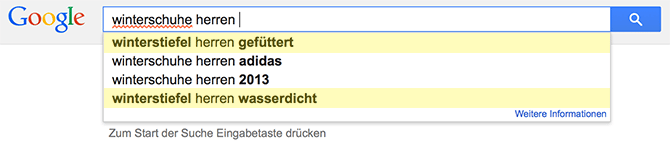 Google Suggest: Winterschuhe Herren