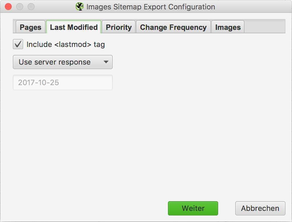 Last Modified - Images Sitemap Export Configuration // Screaming Frog