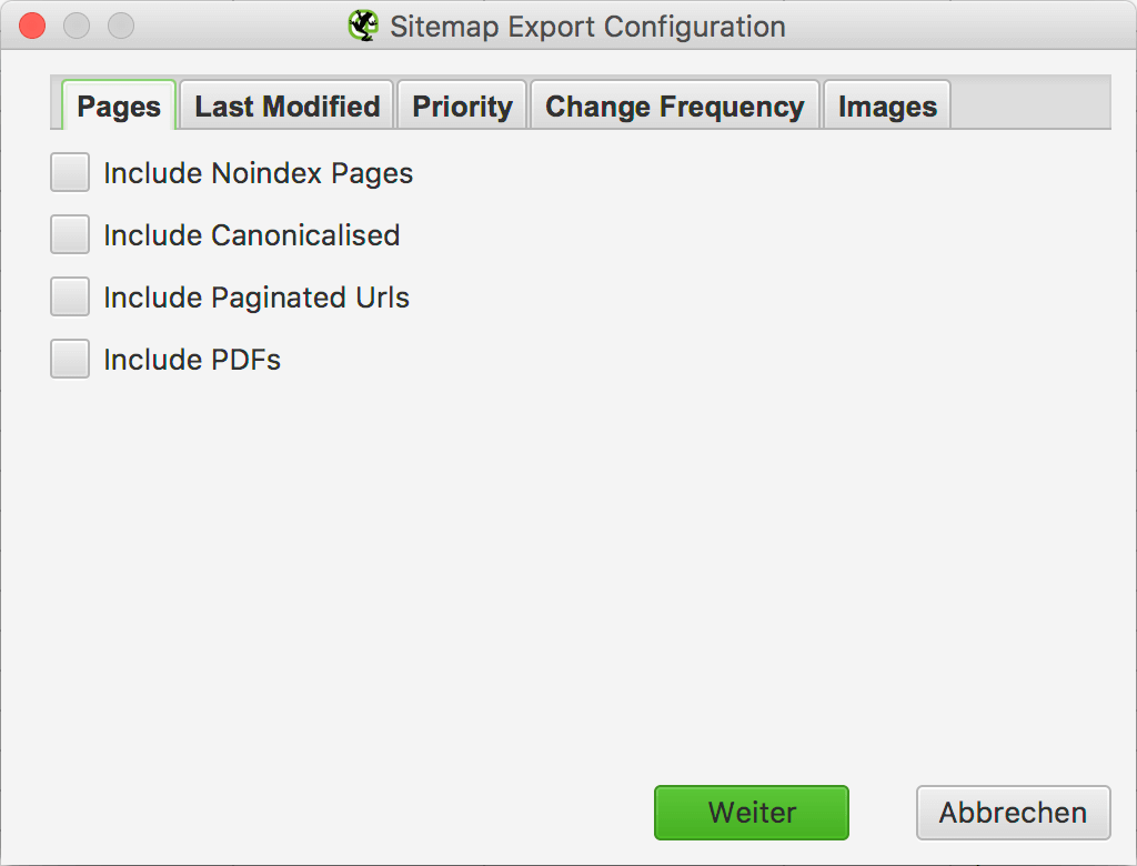 Pages Setting - XML Sitemap Export Configuration // Screaming Frog